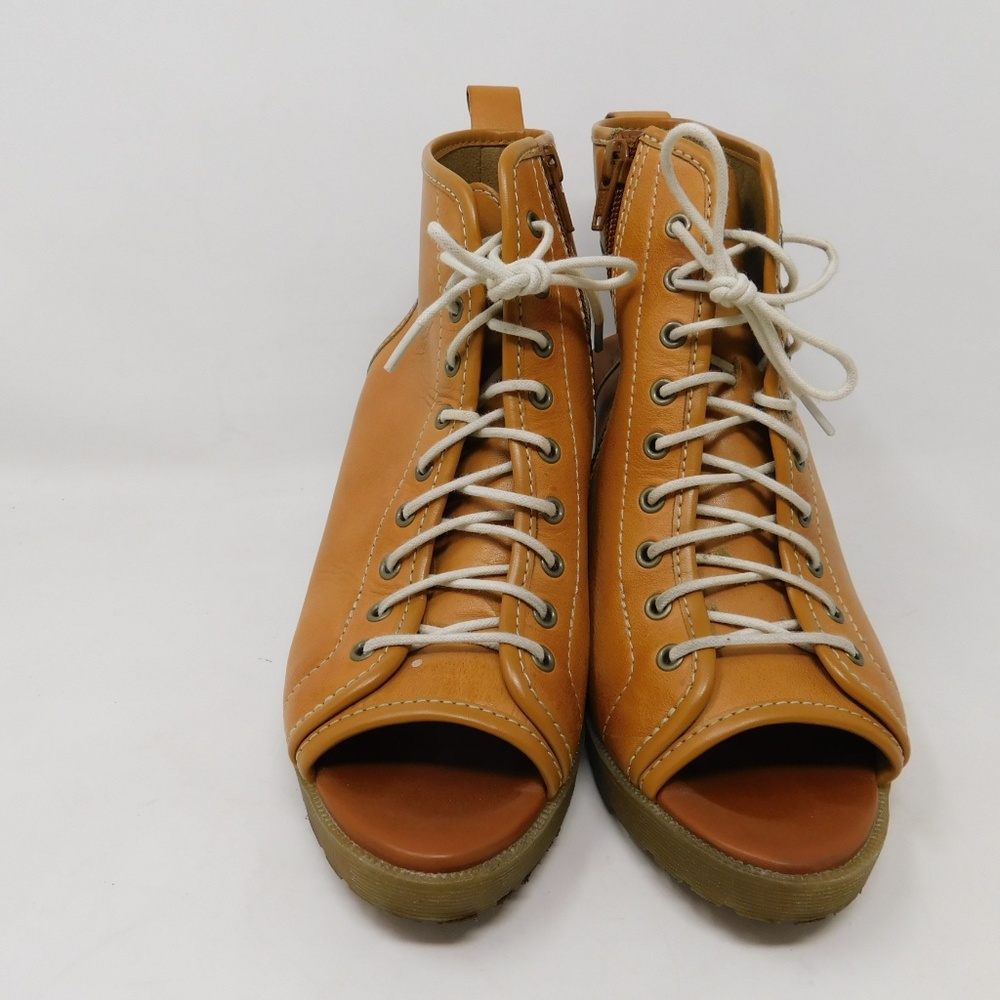 Dr. Martens Tan Lace-Up Peep-Toe Wedge Boots - Picture 2 of 8